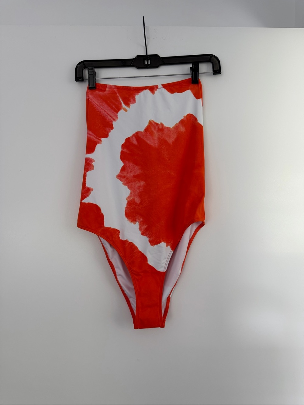 All Saints Orange and White Strapless One-Piece Swimsuit
